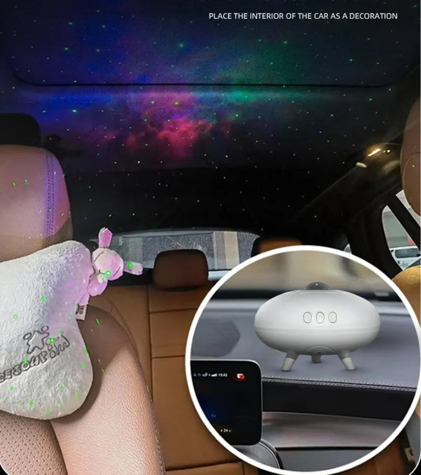 White ABS UFO star light projection lamp with USB power and colourful star projection