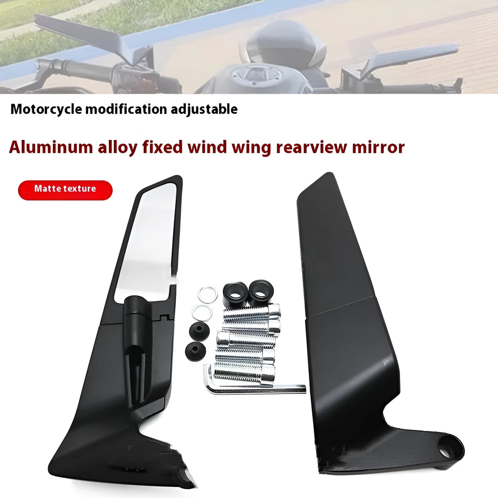 Black universal motorcycle rearview mirror pair with aluminium alloy stem and glass reflector