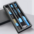 Blue detachable car wash brush set with four brush heads two handles and two elbows for engine bay cleaning