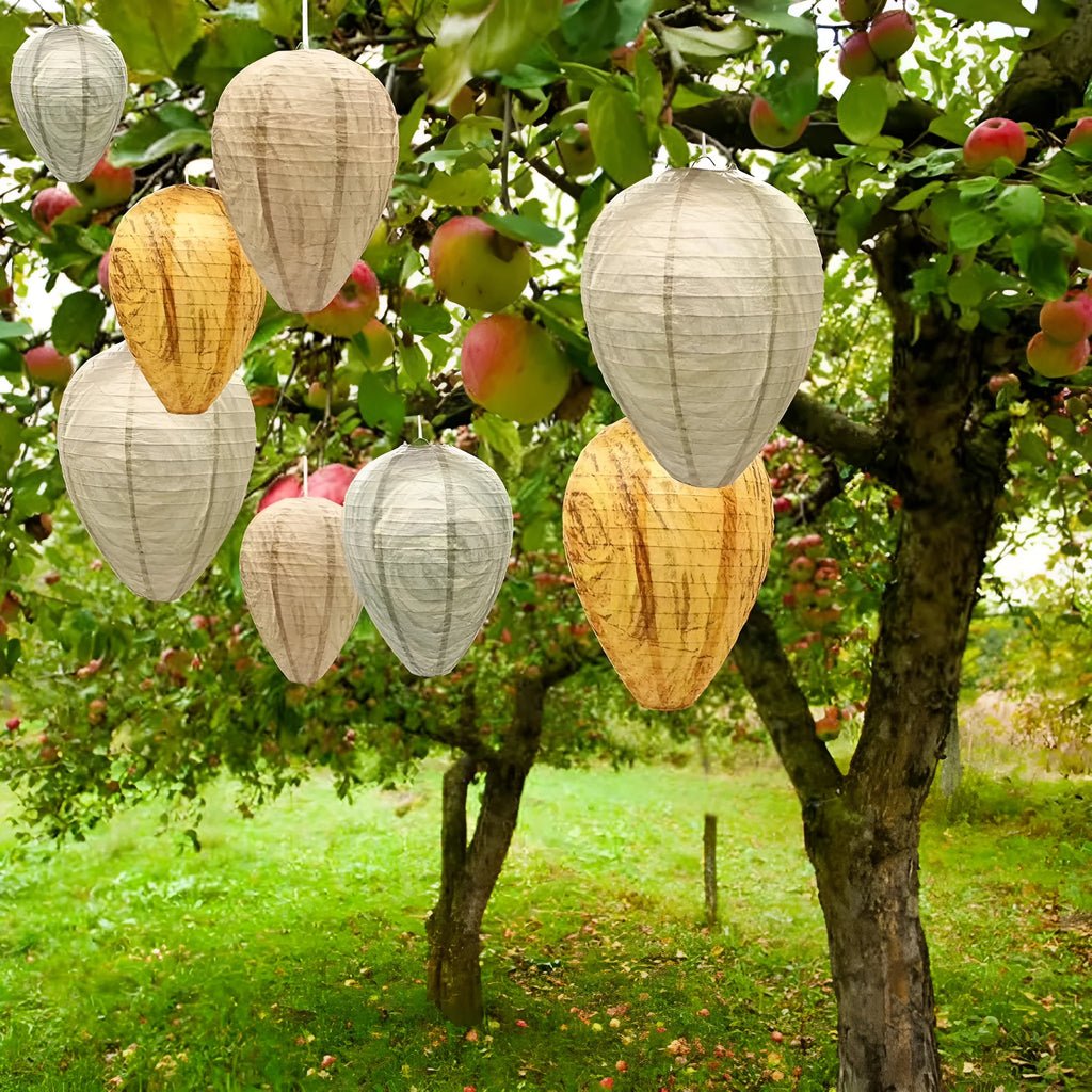 Oval flannel honeycomb lantern 22x28cm in pastoral style with stand and rope for outdoor garden decoration
