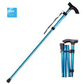 Adjustable aluminium folding walking stick in a selected colour, shown extended and folded.