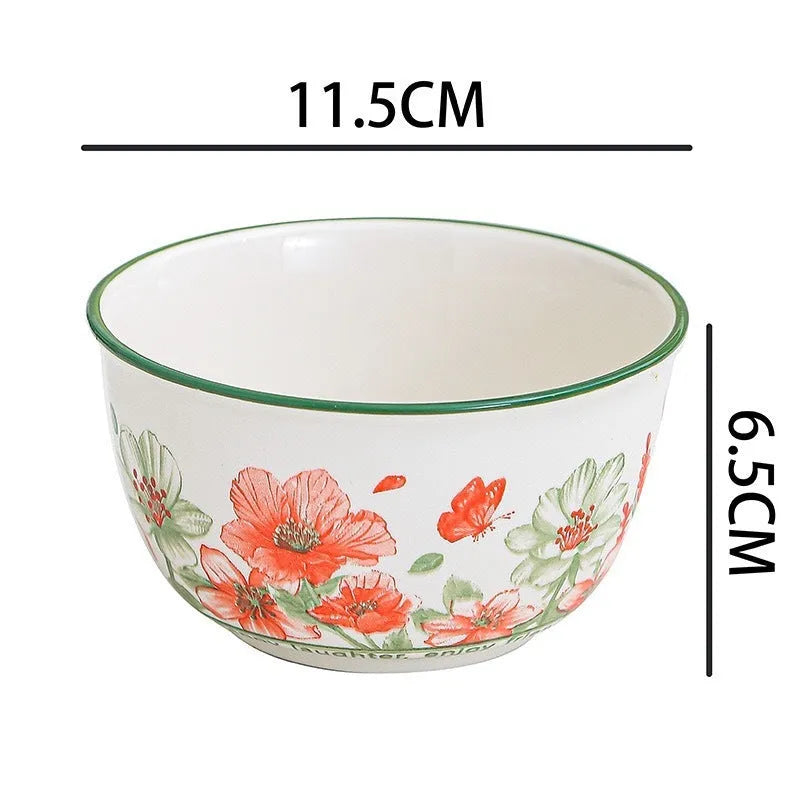 Ceramic tableware gift box set with 4 bowls, 4 spoons and 2 plates, underglaze surface, microwave available