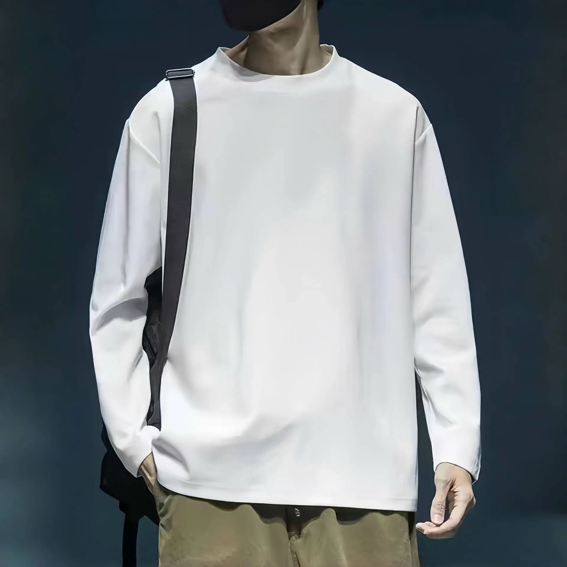Men's round neck thickened pure cotton solid colour long sleeve bottoming shirt loose fit daily undershirt