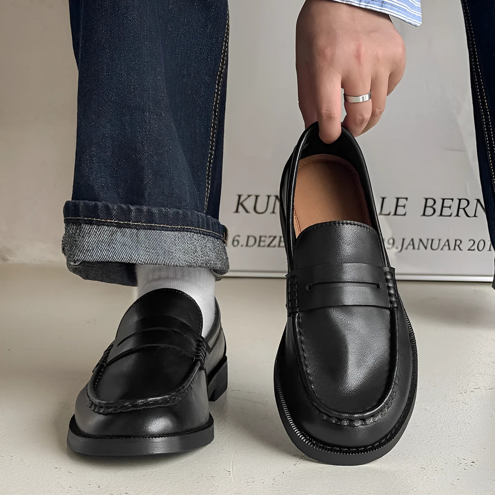 Men's slip-on casual shoe in microfiber with rubber sole, shown in apricot colour.