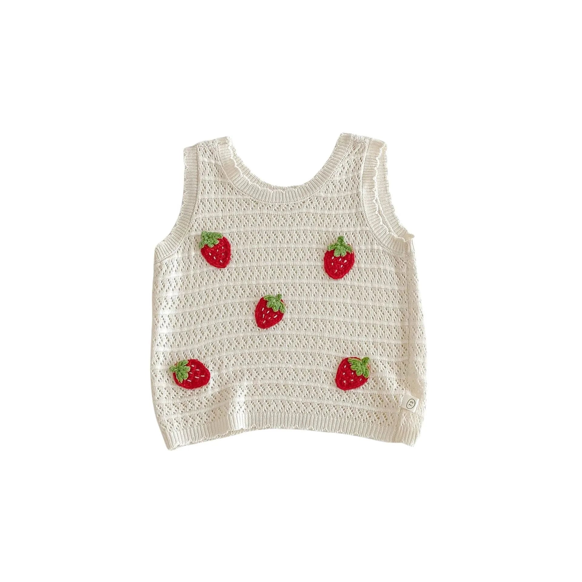 Girls Korean style strawberry patch vest and beige trousers set on child