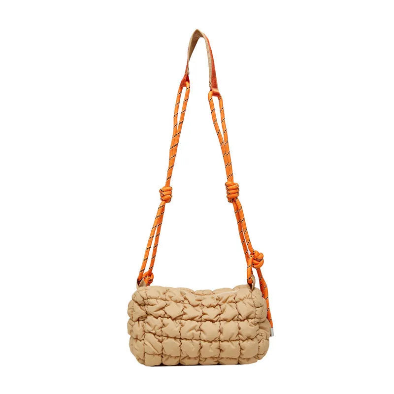 Soft pillow-shaped women's nylon messenger bag in choice of colours on adjustable crossbody strap.