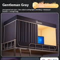 Grey integrated bed curtain with mosquito net for 0.9 metre wide bed with light blocking design