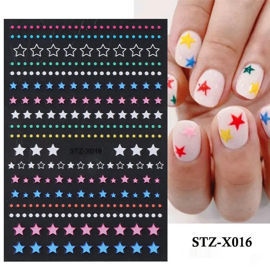 Black and silver striped cartoon pattern nail stickers with plastic application tool
