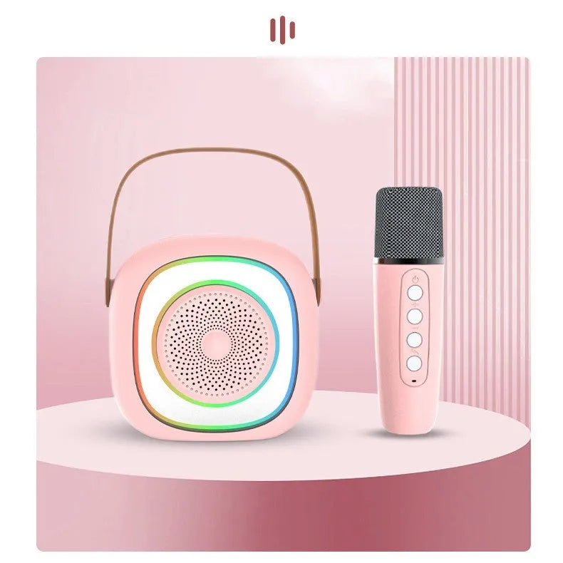 Wireless karaoke microphone with Bluetooth speaker in wheat mesh design, available in six colour variations