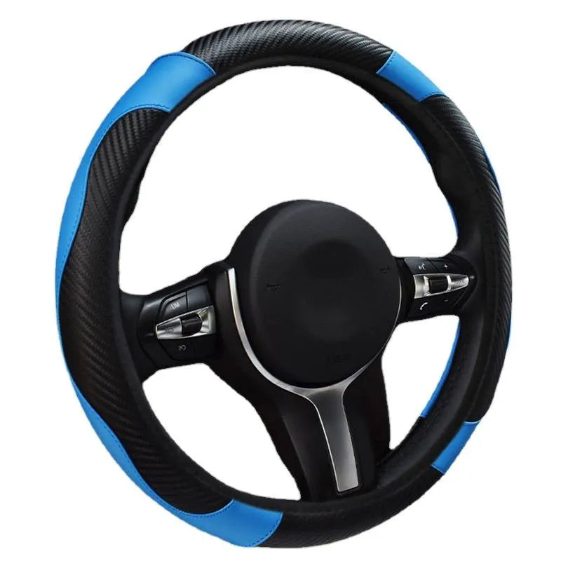 Elastic rimless leather car steering wheel cover, sports style, 38cm fit, shown in colour options