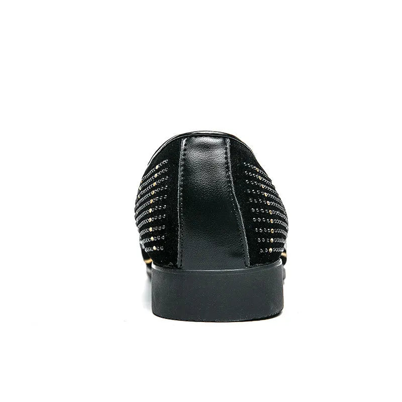 Men's black casual business leather shoes with round toe and sewing thread detail, low-top, artificial PU upper