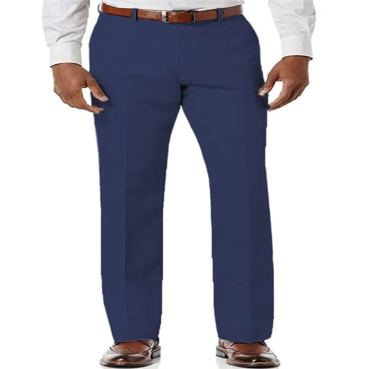Men's beige white linen-cotton trousers with slant pockets on a solid colour background