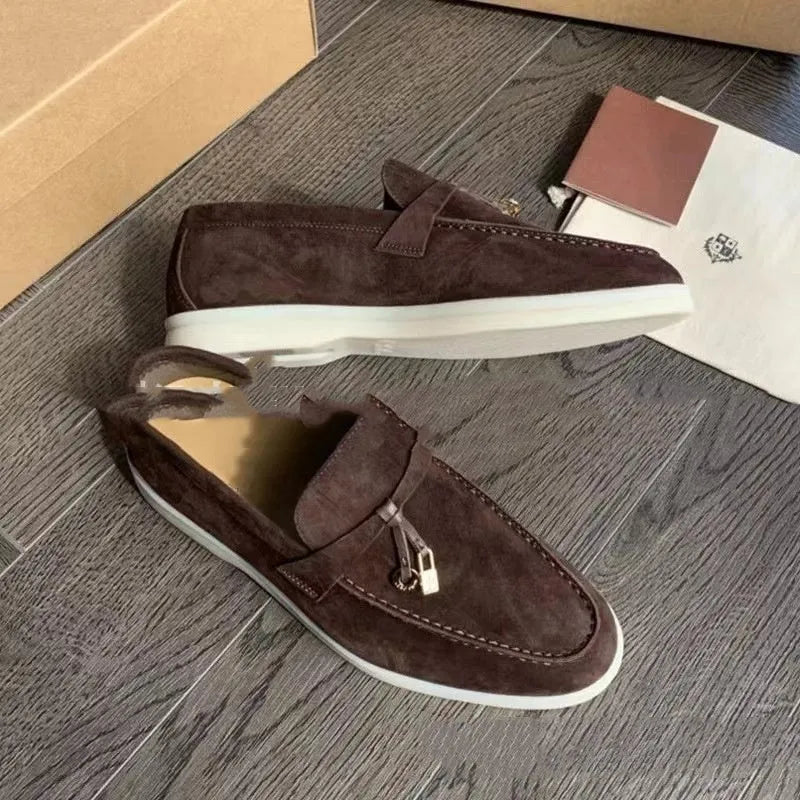 Gommino slip-on loafers with rubber sole and high-top design in neutral colours