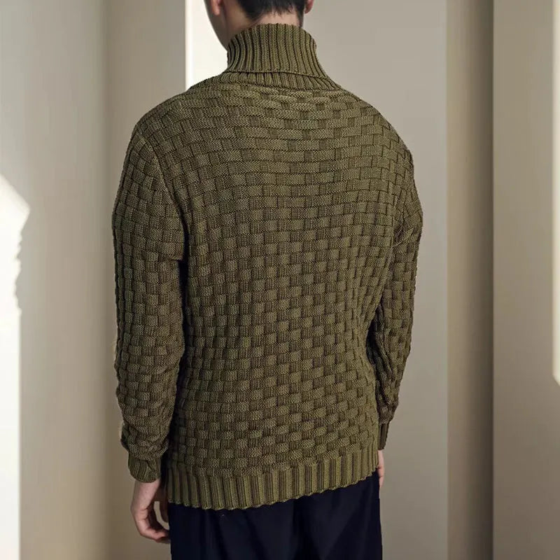 Men's slim turtleneck sweater with button design in solid colour, thick polyester fabric, available in multiple colours