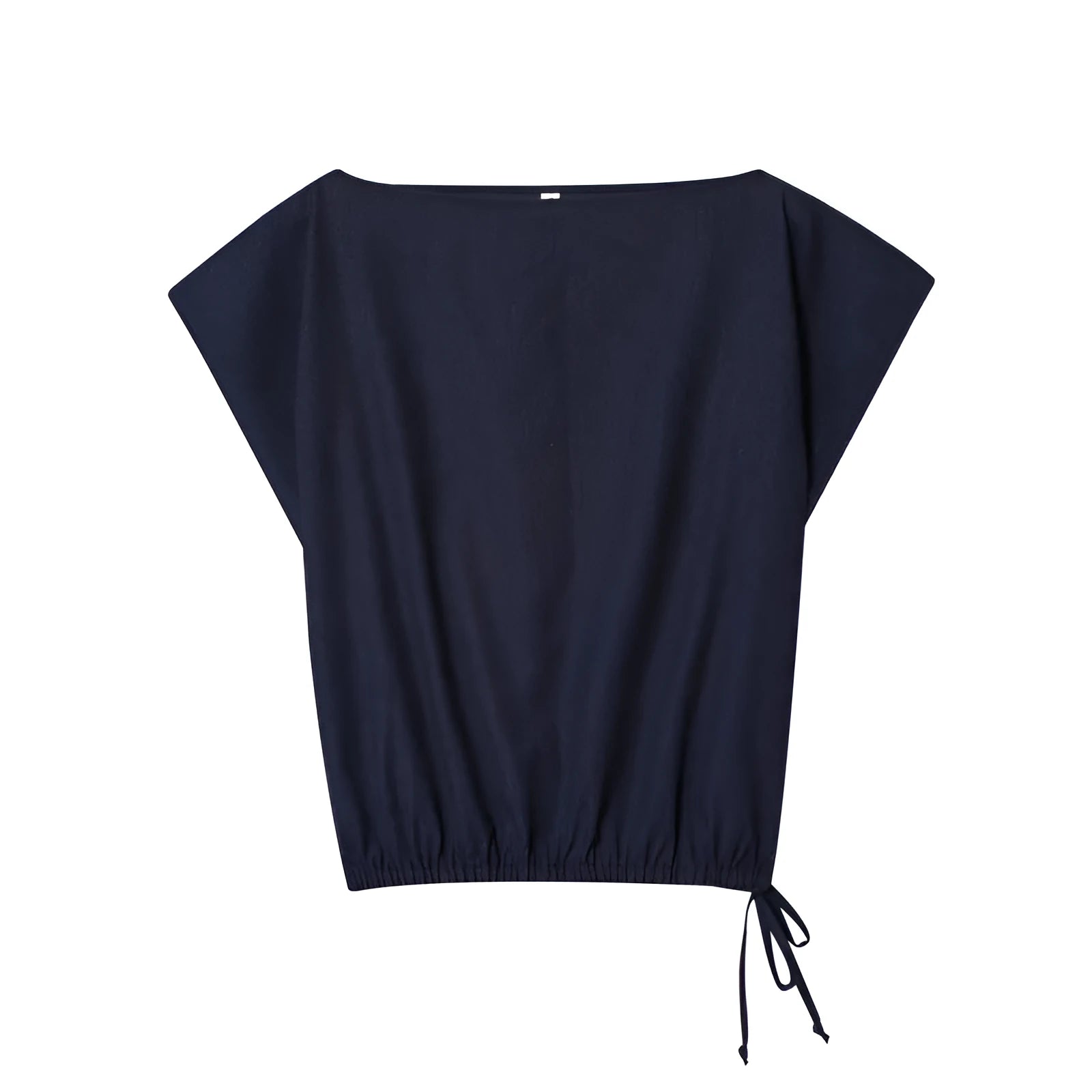 Women's high-neck blouse with flounced sleeves and matching wide-leg trousers in a formal suit set.