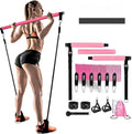 Yoga gymnastic bar with 180 pound resistance band set in black or pink TPE material