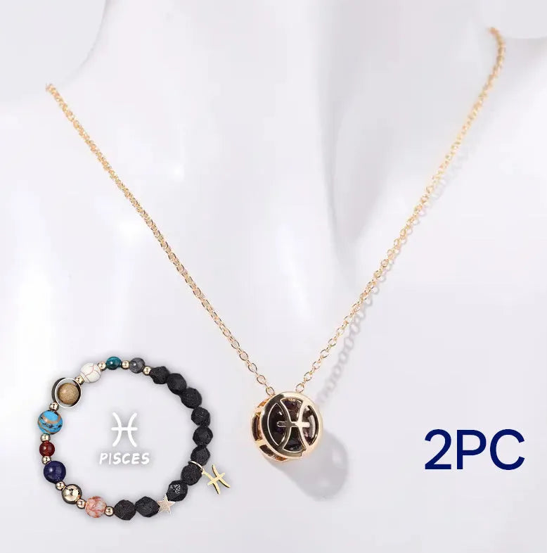 Natural stone beaded necklace and matching bracelet set laid flat, showing bead detail.