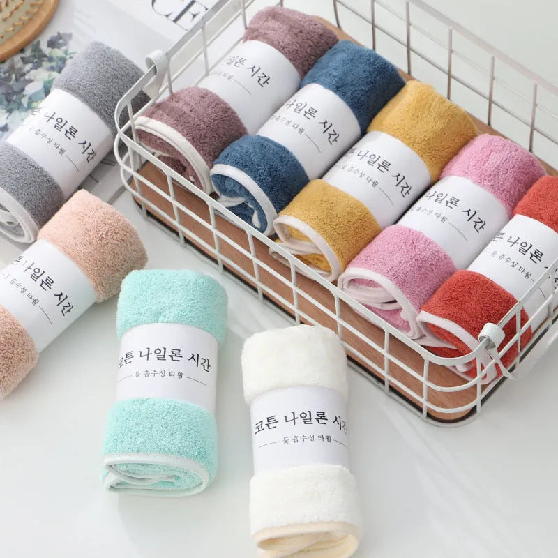 Thickened absorbent coral fleece face washing towel, 30x60cm, in one of nine colours