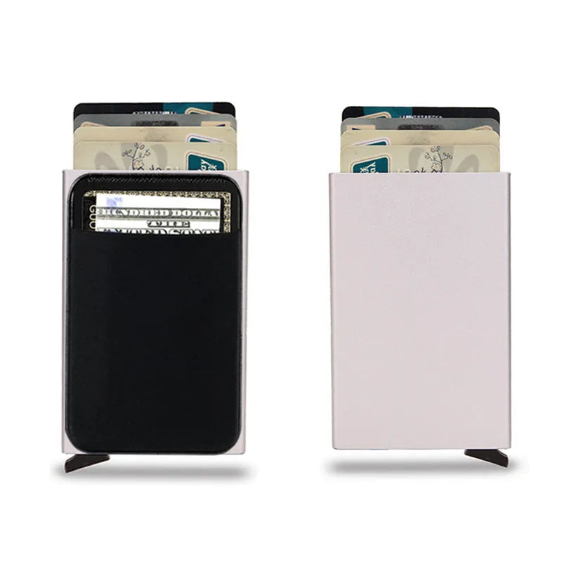 Aluminium alloy metal credit card holder with frosted finish, shown in silver colour.