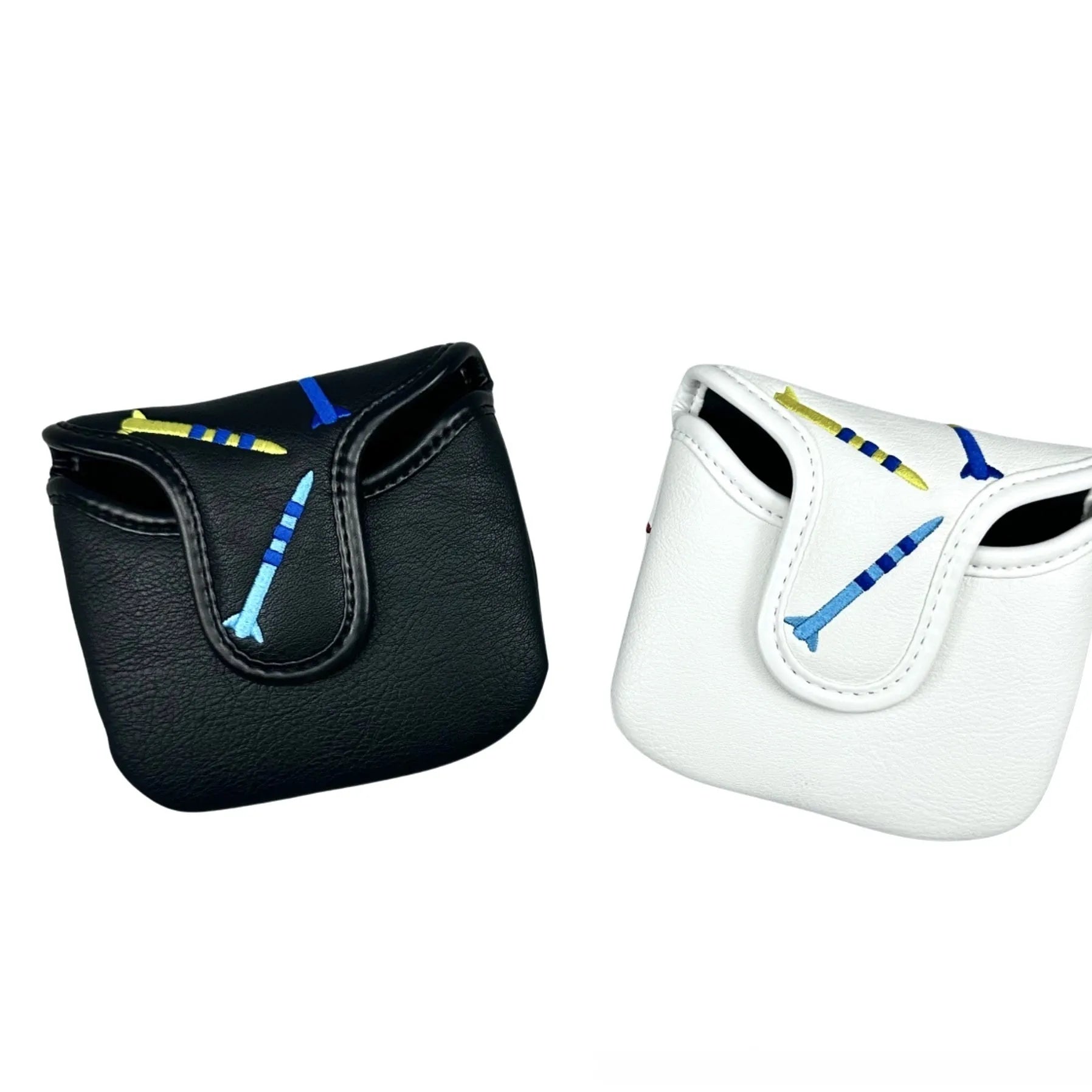 Black and white rocket pattern square putter protective sleeve made of PU leather.