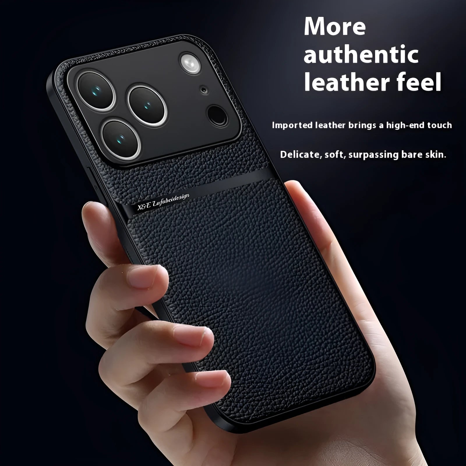 Creative magnetic litchi leather pattern phone case for Apple iPhone in Still Night Black