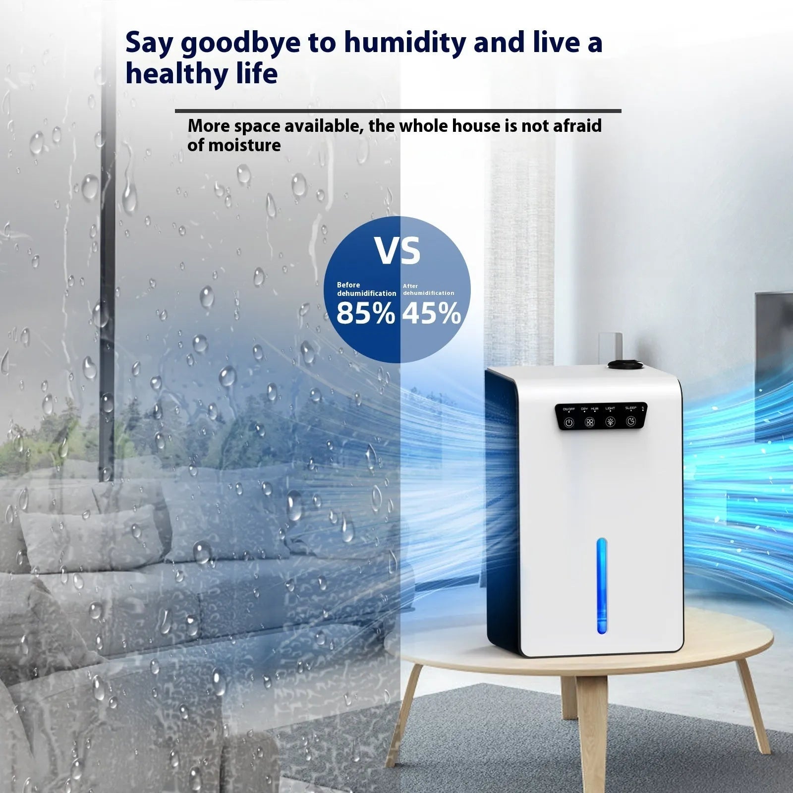 Milky white compact household dehumidifier for bedroom moisture control