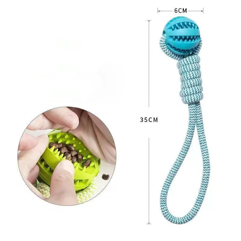 Blue interactive TPR and cotton rope dog toy for small dogs, 36x6x6 cm