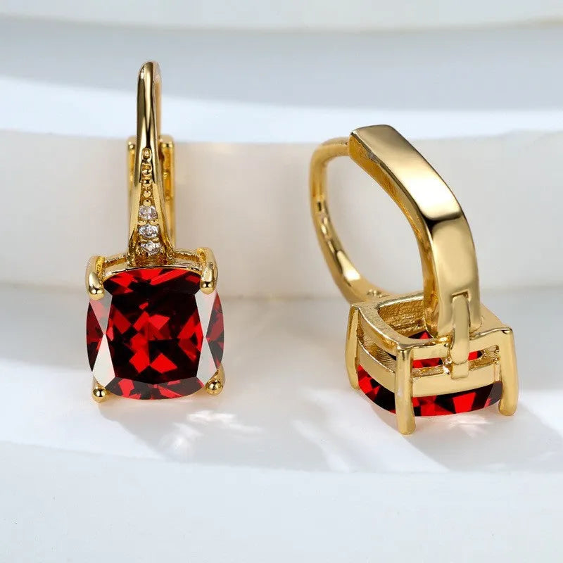 Square zircon geometric ear hooks Korean style electroplated copper jewellery golden platinum rose gold colours