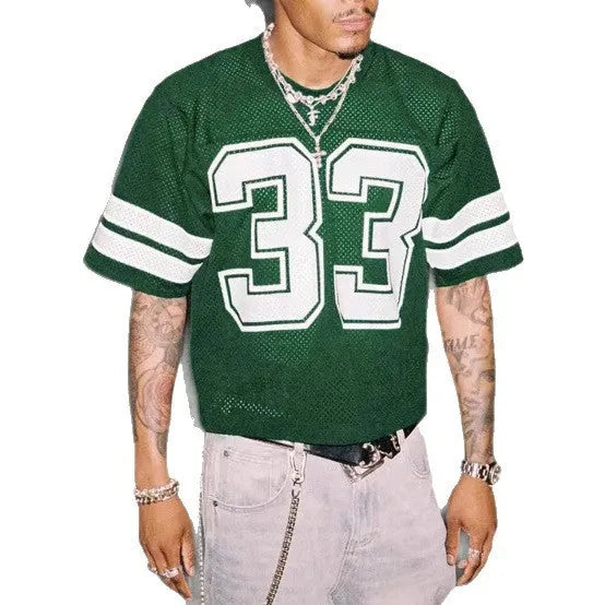 Men's mesh sports T-shirt in thin polyester bird eye cloth, loose short sleeve round neck, five colours