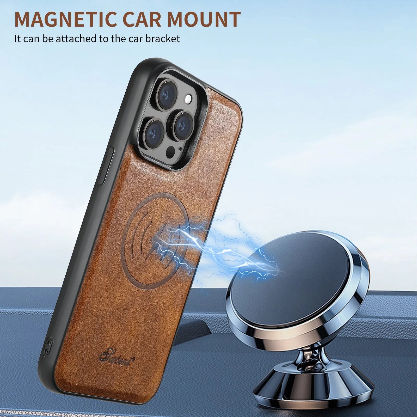 Black silicone iPhone case with Magsafe ring and rear card slot, showing oil wax pattern texture.
