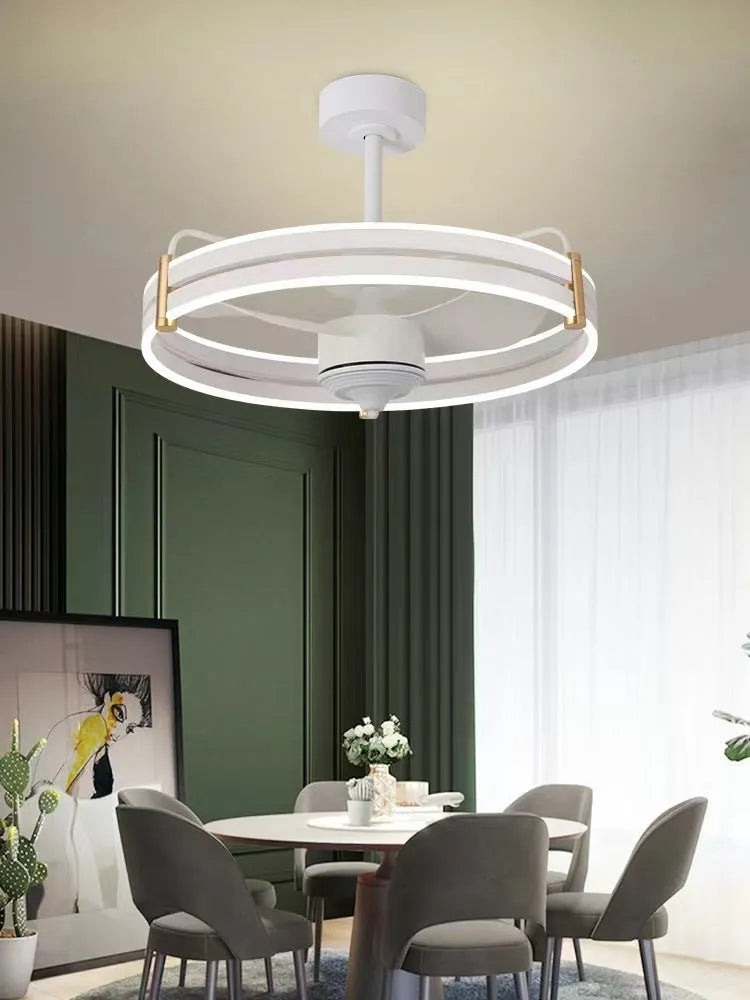 Variable frequency electric fan integrated ceiling light, 60cm diameter, black finish, with ABS blades and acrylic lampshade