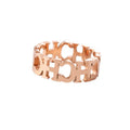 Gold titanium steel unisex letter ring with hollowed cut design, sizes 6 to 9
