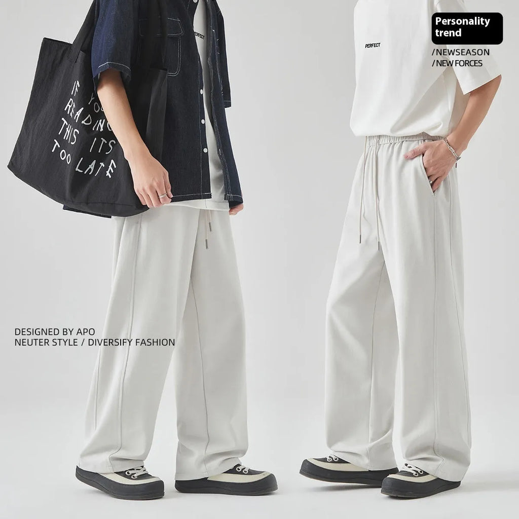 Men's cotton blend straight leg trousers in Paris grey colour showing high waist design with lace-up closure