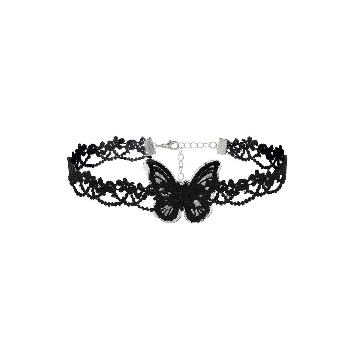 Lace yarn cloth butterfly necklace for women's collar, 30cm, shown in black or white