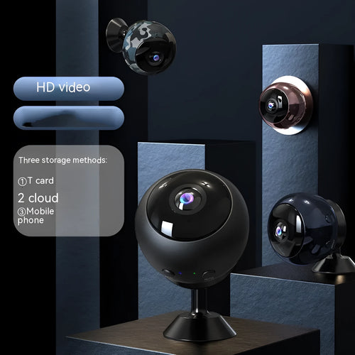 1080p wireless Wi‑Fi indoor surveillance camera with USB cable on a white background