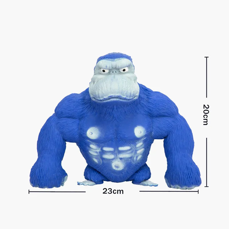 Orangutan decompression squeeze toy in plastic, shown in yellow, blue, and red colour options