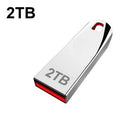 Silver metal USB 2.0 flash drive with large capacity up to 2TB shown on a white background.