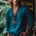 Boho style vintage printed long sleeve casual pullover top in polyester fabric.