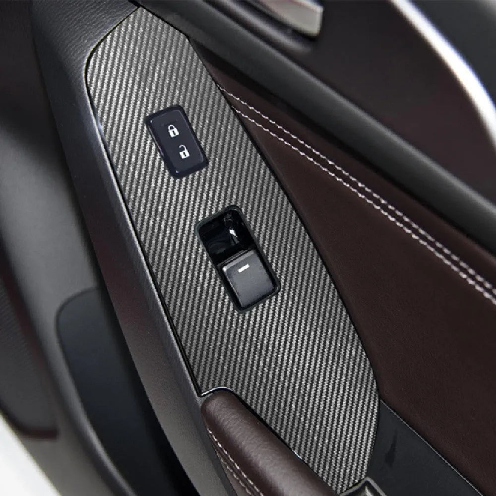 Set of four TPU protective films for 14-19 car door control panels in various finishes.