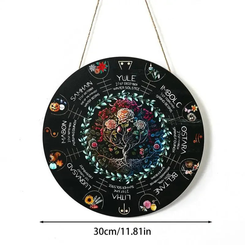 American style boxwood decorative pendant with carved disc design options including a rose and a black cat.