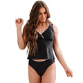 Black women's split swimsuit made from nylon fabric with sleeveless design