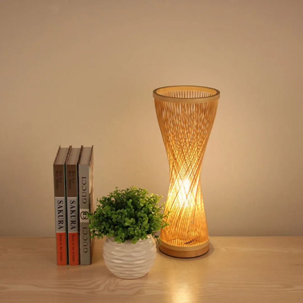 Creative Japanese bamboo bedside lamp hand-woven shade diameter 17cm height 40cm