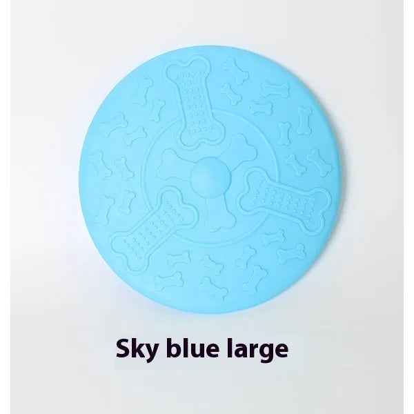 Plastic dog frisbee toy in green colour, large size, for fetch games.