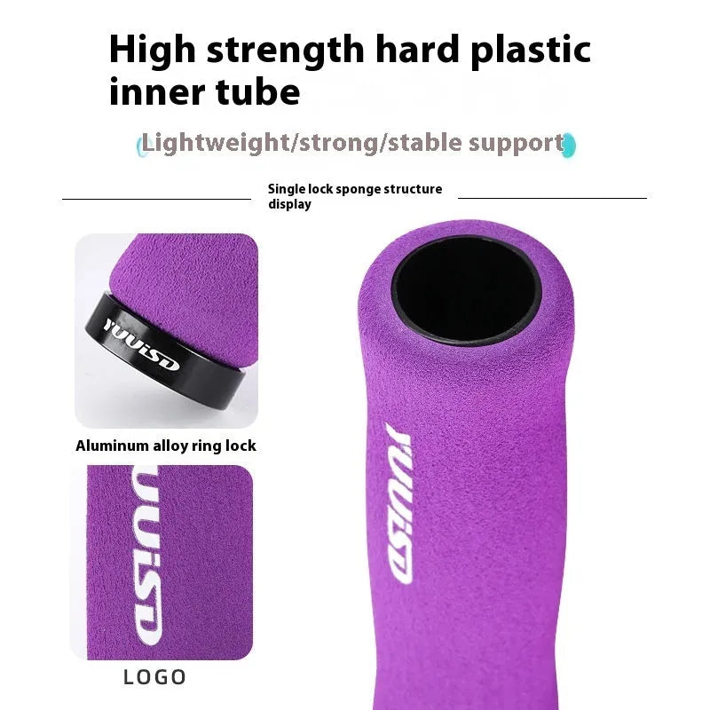 Pair of soft sponge mountain bike handlebar grip covers in black, purple, or biange colours.
