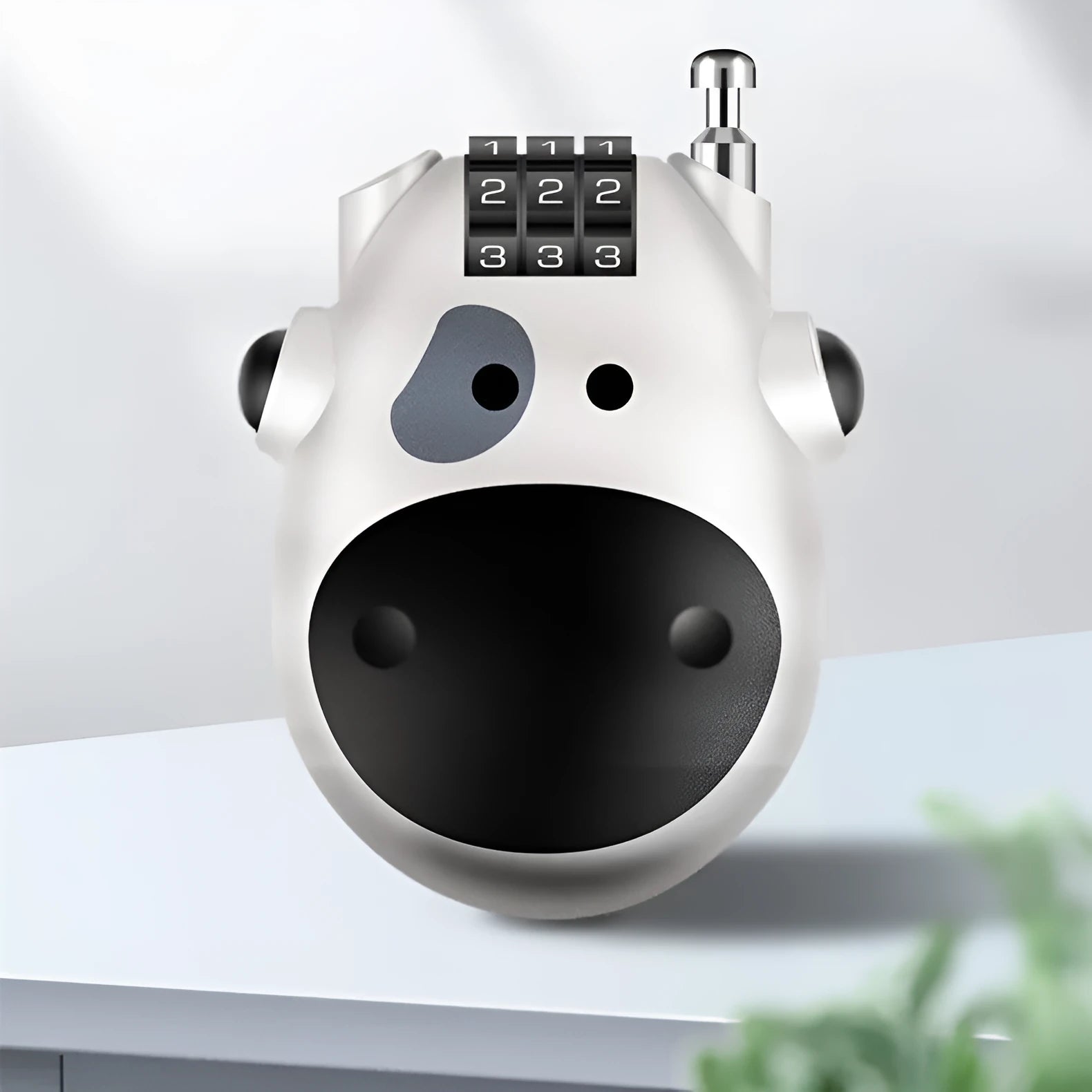 Retractable bicycle and motorcycle helmet lock with steel cable and ABS plastic housing in black cow style
