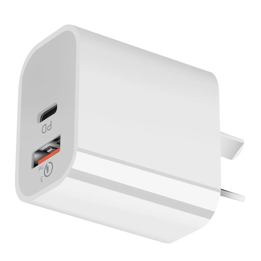 White Australian SAA dual port USB wall charger with AU plug