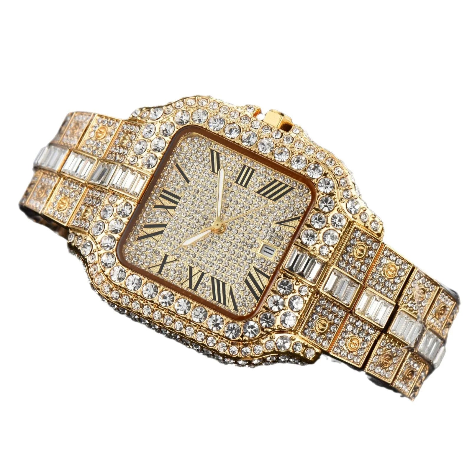 Men's square full diamond sport watch with 10mm thickness and multiple colour options