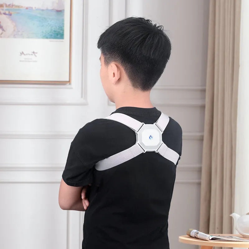 Gray adjustable smart posture corrector belt for kids and adults with real-time assessment, 210g