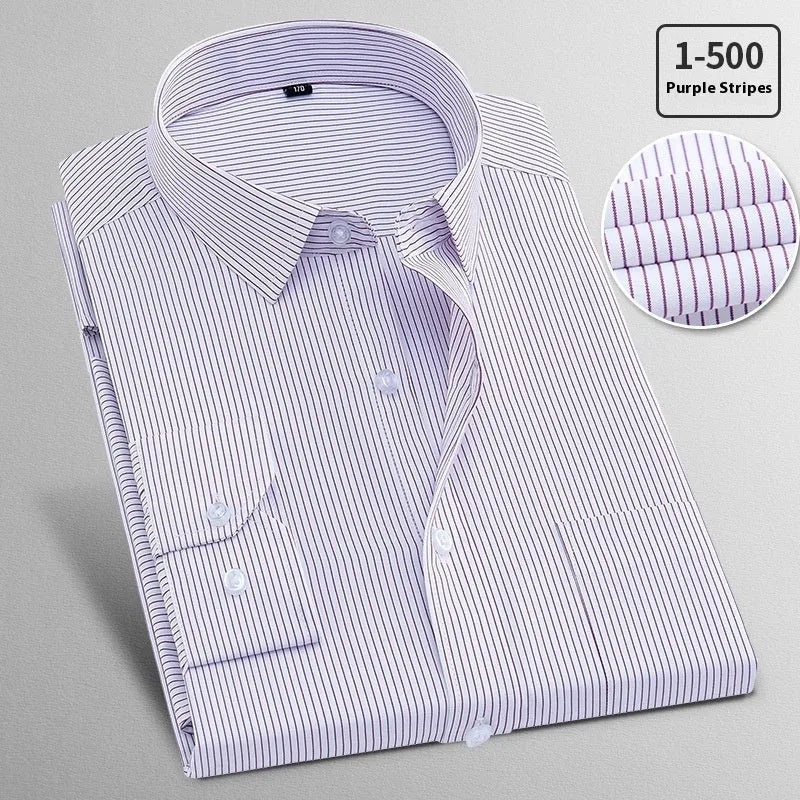 Men's long sleeve flax business shirt in pink diagonal pattern or solid red colour