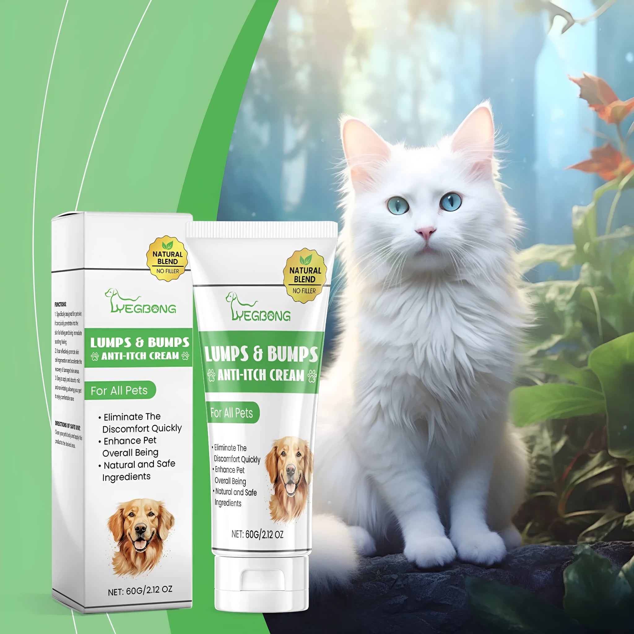 60g tube of antipruritic cream for cats with tea tree oil and aloe vera extract